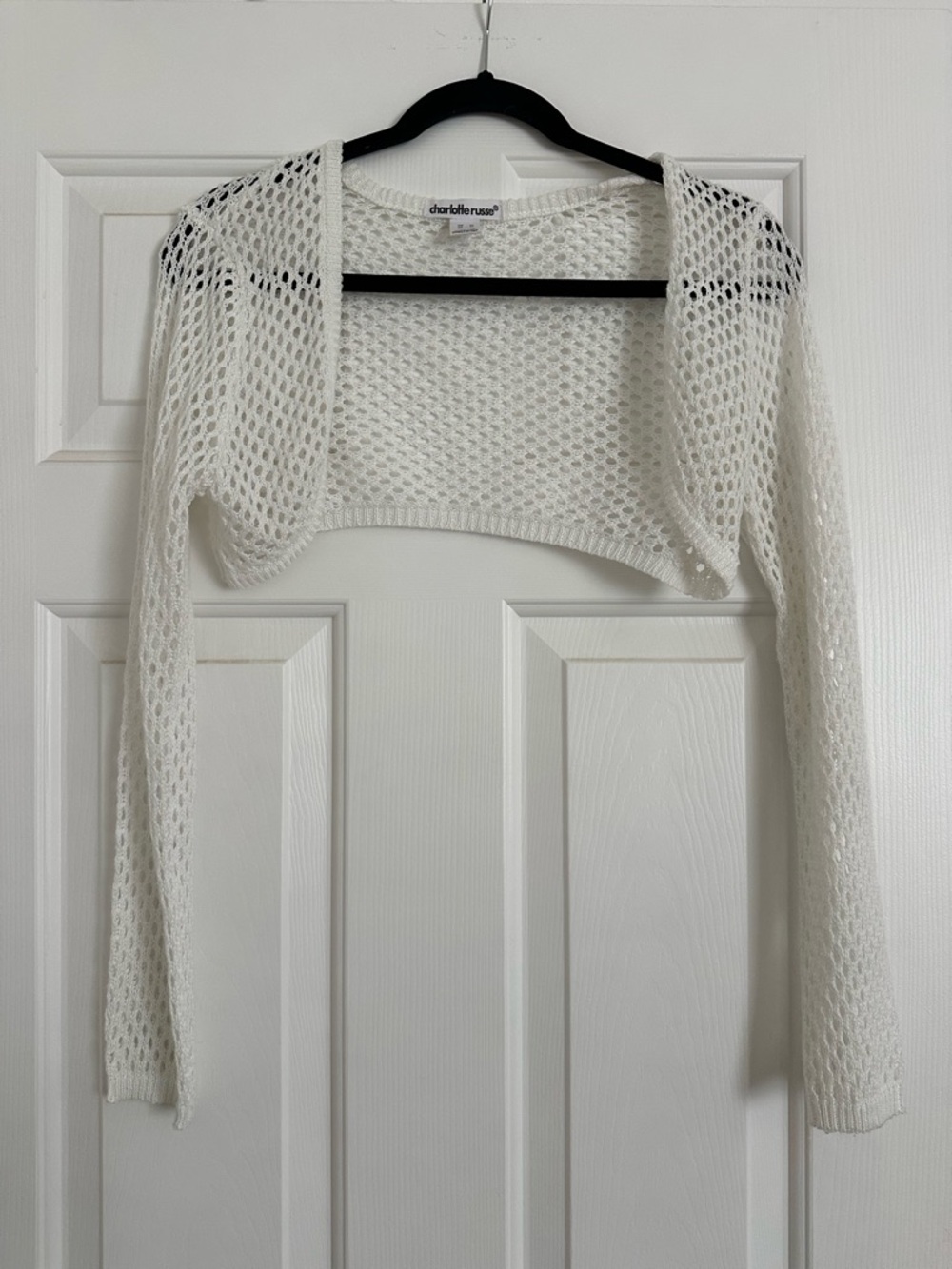 Charlotte Russe White Open-Weave Cropped Bolero Shrug